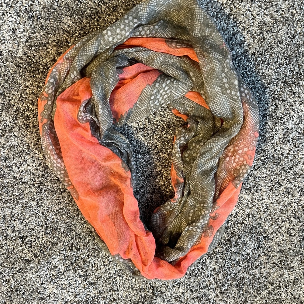 Coral and Gray infinity scarf.
